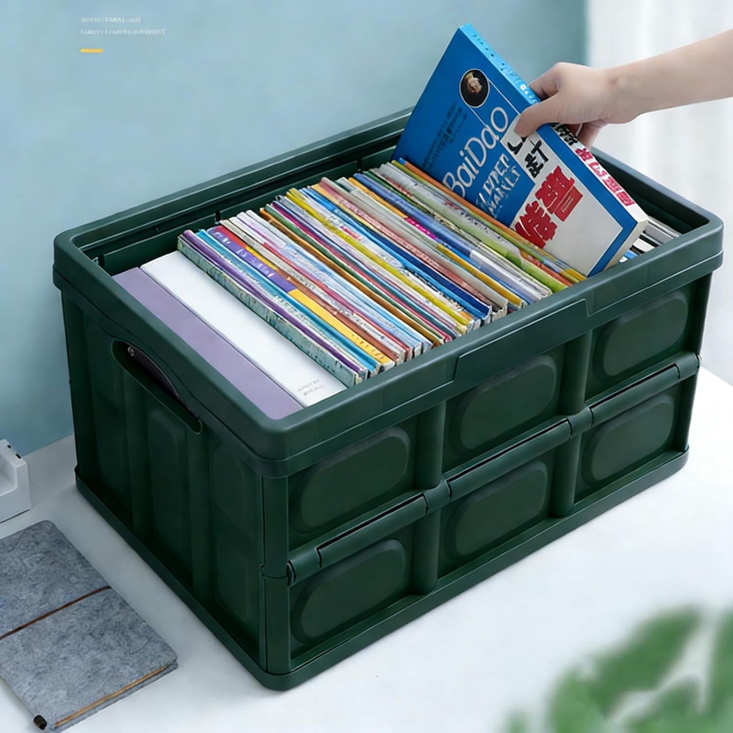 Collapsible SUV Trunk Organizer Plastic Durable Cargo Storage Box Outdoor Storage Organizer Box Secure Snap-on Lid Car Boot Organizer Hard Plastic Storage Box for Camping Picnics,Green