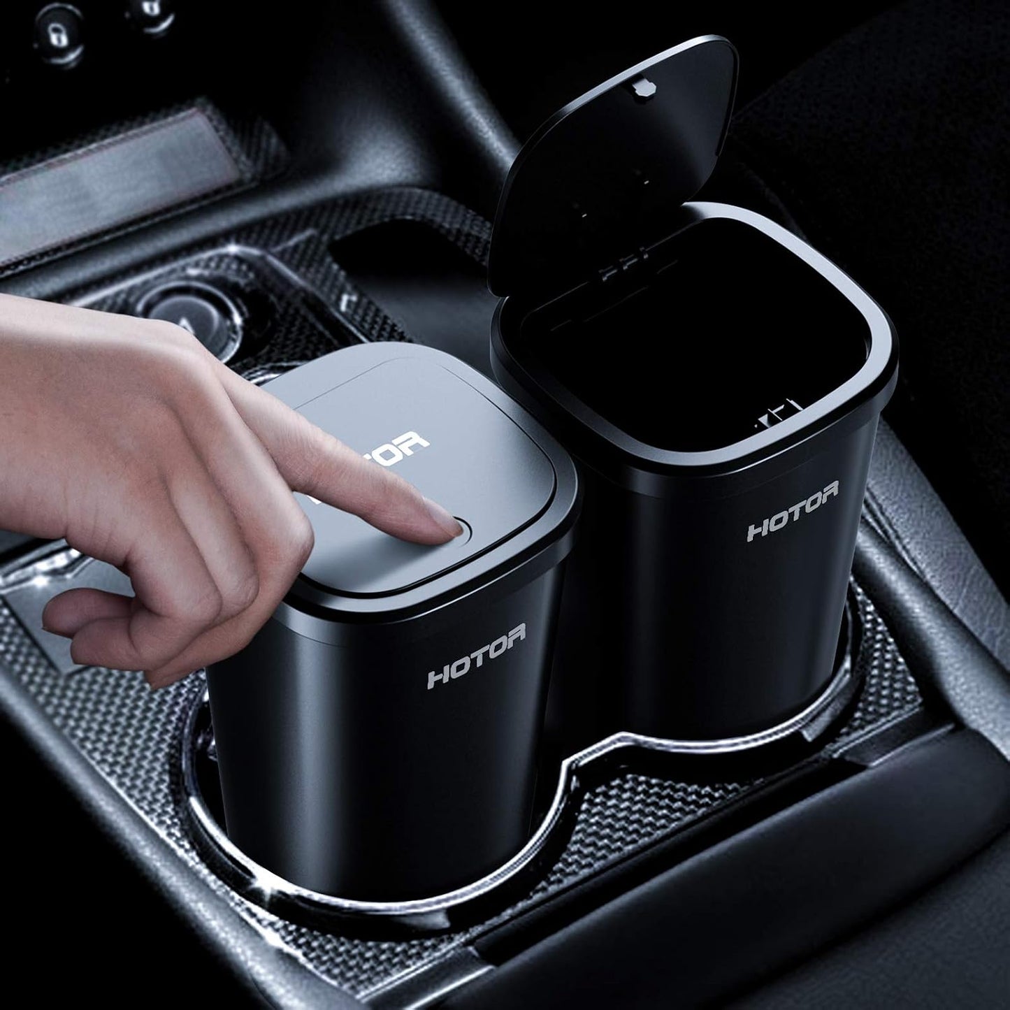 HOTOR Car Trash Can, Car Trash Cup with 30 Additional Trash Bags for Exclusive Using, Multipurpose Trash Can for Car, Office & Home to Meet Various Needs - 2 Packs, Black