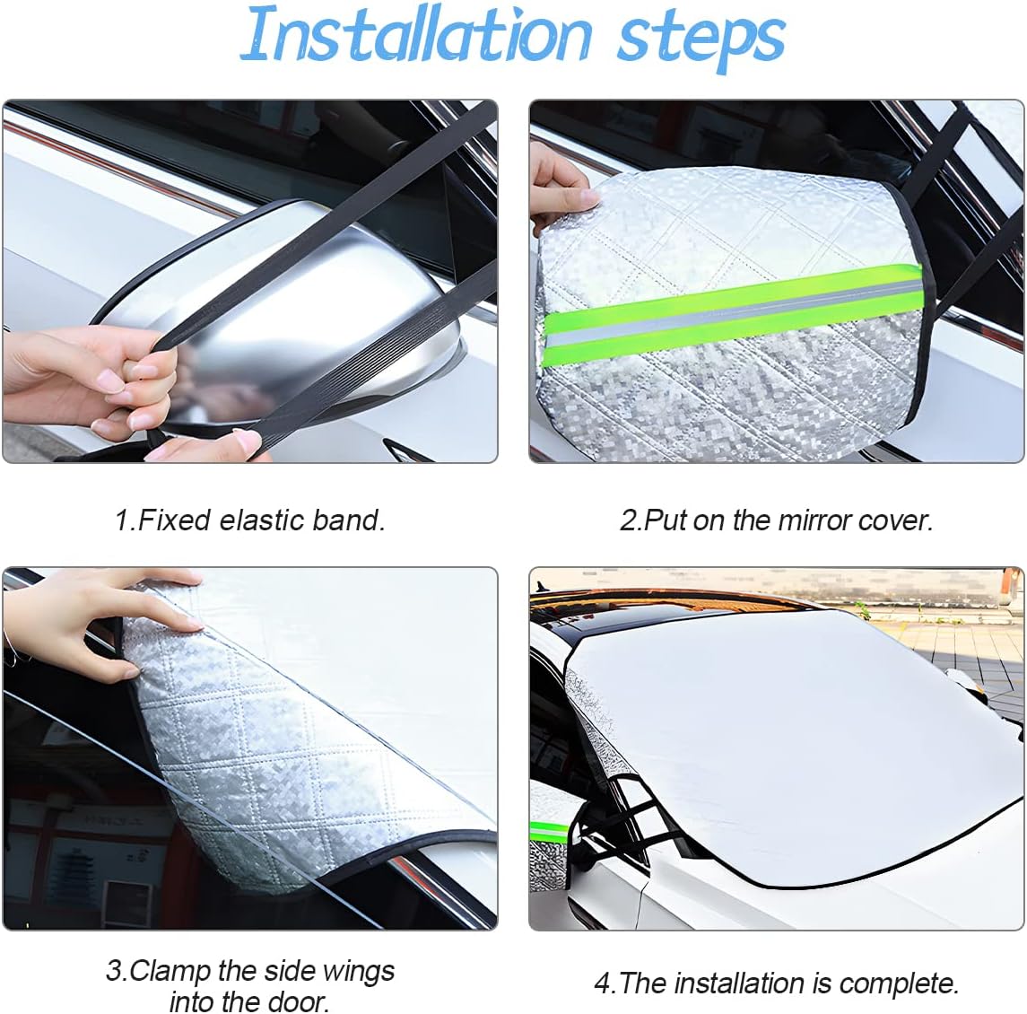 LoyaForba Car Magnetic Windshield Snow Cover, 4 Layers WAaterproof Windproof Protection,Snow,Ice,Sun,Frost Defense, Universal for SUV, Truck, Sedan, Van (Silver)