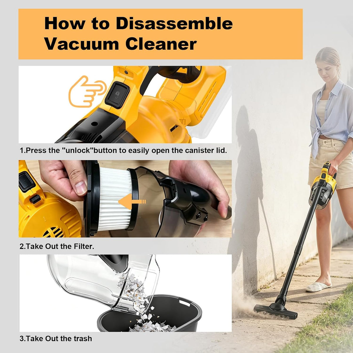 Cordless Vacuum Cleaner for Dewalt 20V Power Tools,Handheld Vac 100 AW,55CFM with Multi Attachment,HEPA Filter for Travel Van,Car Floor Carpet,Pet Hair Debris (Bare Tool)