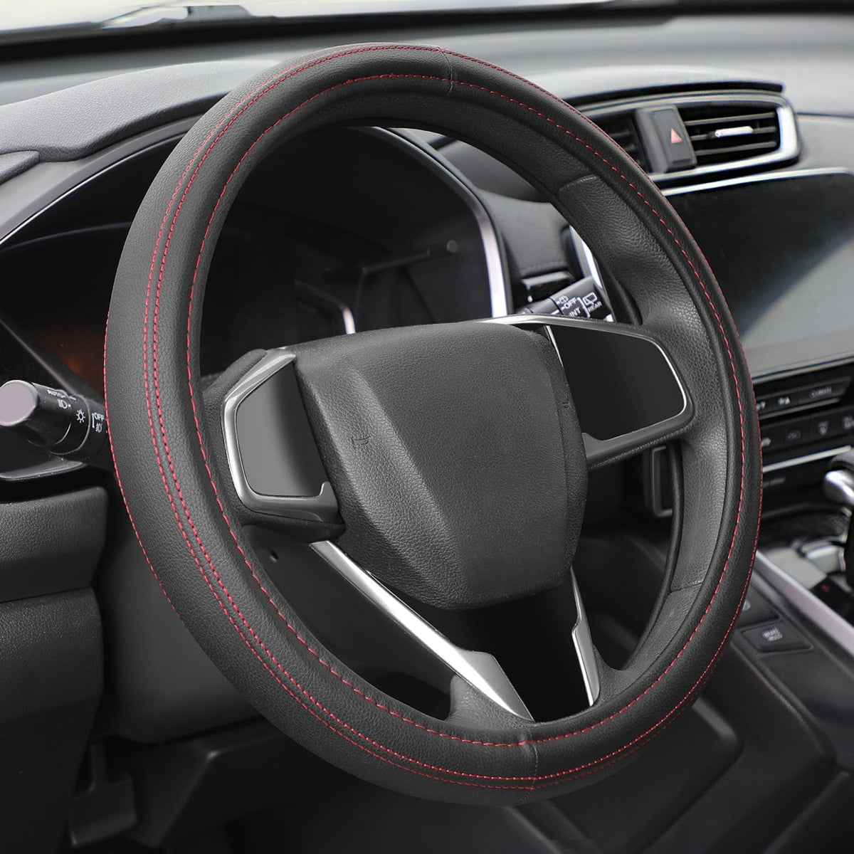 Auto Dynasty Leather Car Steering Wheel Cover Universal 14.5-15 Inch