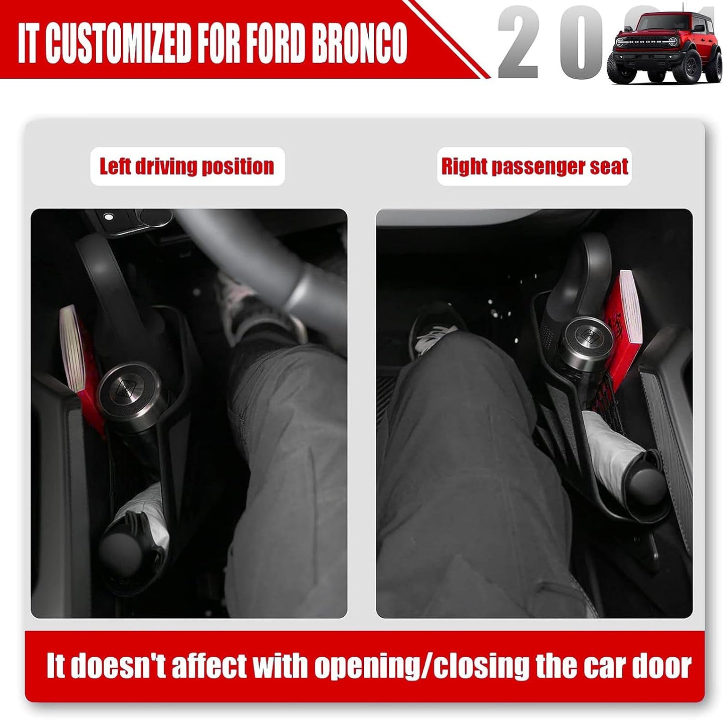Mabett Front Door Storage Pockets for Ford Bronco Accessories 2026 2021-2025, Side Door Organizer Box fit Bronco 2/4-Door, Insert Cup Holder(2PCS)