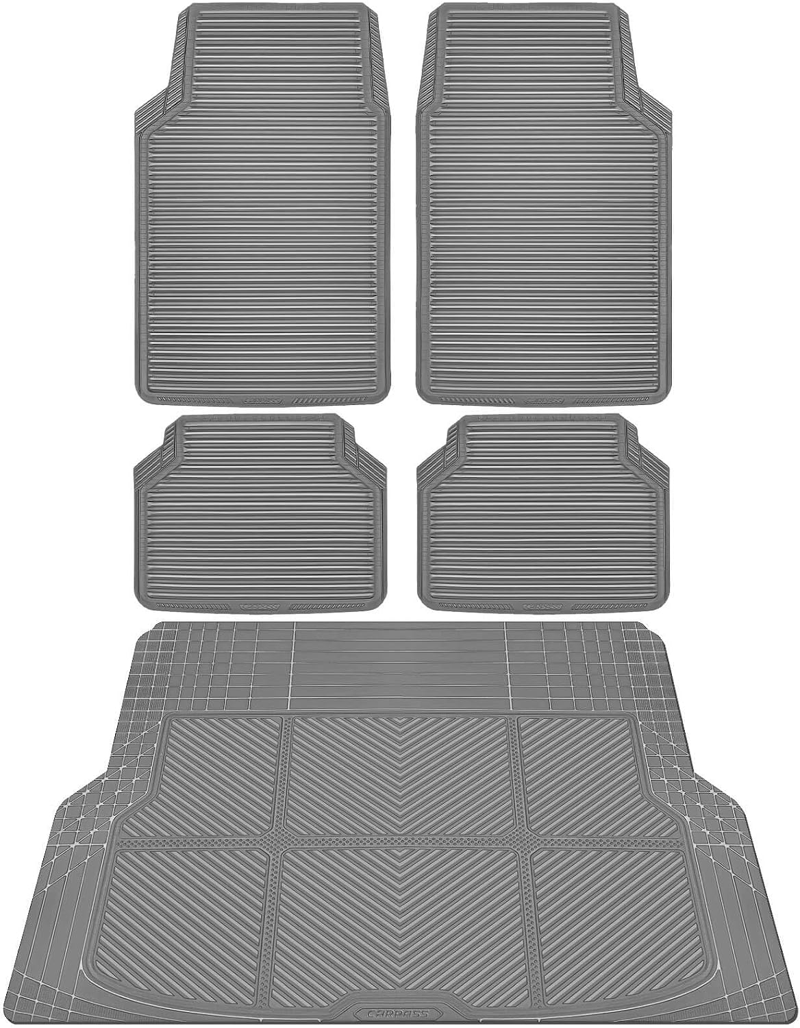 CAR PASS Gray Rubber Car Floor Mats & Cargo Liners, All Weather Car Mats & Trunk Mats,Waterproof Automotive Floor Mats Trim to Fit for Most Cars Sedans SUVs Vans, Durable Heavy Duty Anti-Slip, Gray