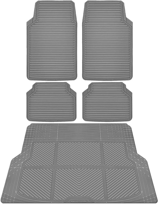 CAR PASS Gray Rubber Car Floor Mats & Cargo Liners, All Weather Car Mats & Trunk Mats,Waterproof Automotive Floor Mats Trim to Fit for Most Cars Sedans SUVs Vans, Durable Heavy Duty Anti-Slip, Gray