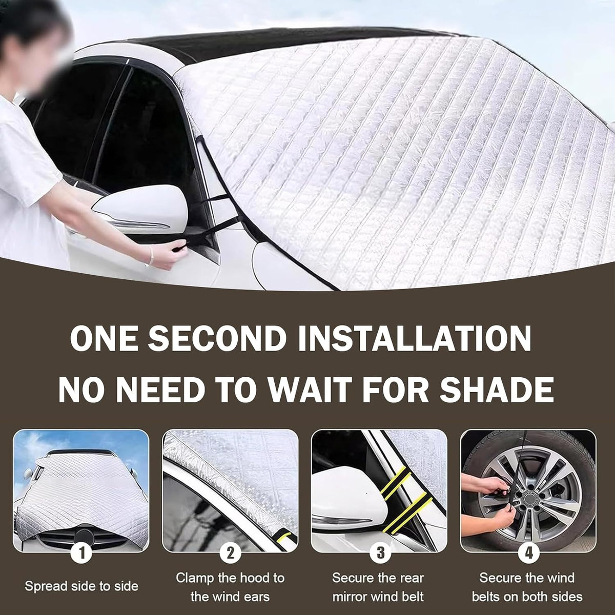 Car Windshield Cover, Waterproof Snowproof Sunshade Cover for Windshield Hood, Thickened Heat-insulating Foldable Car Exterior Accessories, Universal for Most Vehicles (Silver)