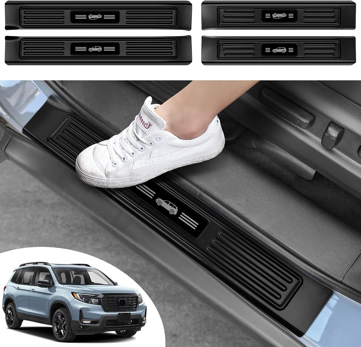 4PCS Car Door Edge Guards Door Sill Protector for Honda Passport 2019-2025 2026 Accessories ABS Plastic Material Matte Black Car Door Threshold Protection