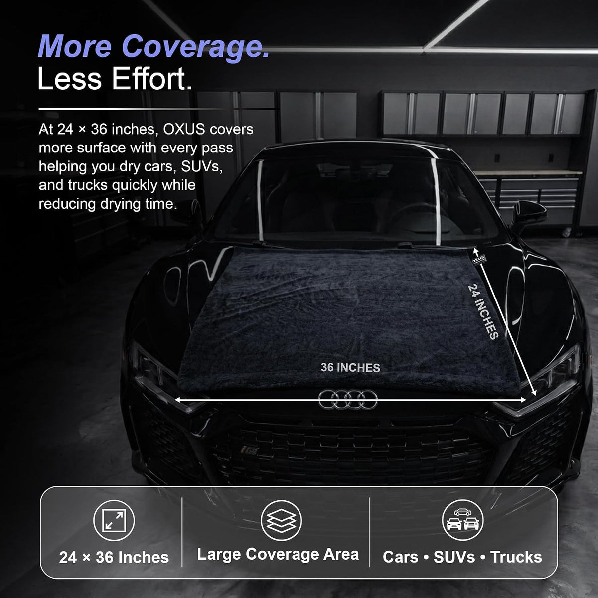 OXUS 1300 GSM Microfiber Car Drying Towel – Double Sided Twisted Loop, 24x36 Inch, Swirl-Free, Scratch-Free, Ceramic Coating & PPF Safe