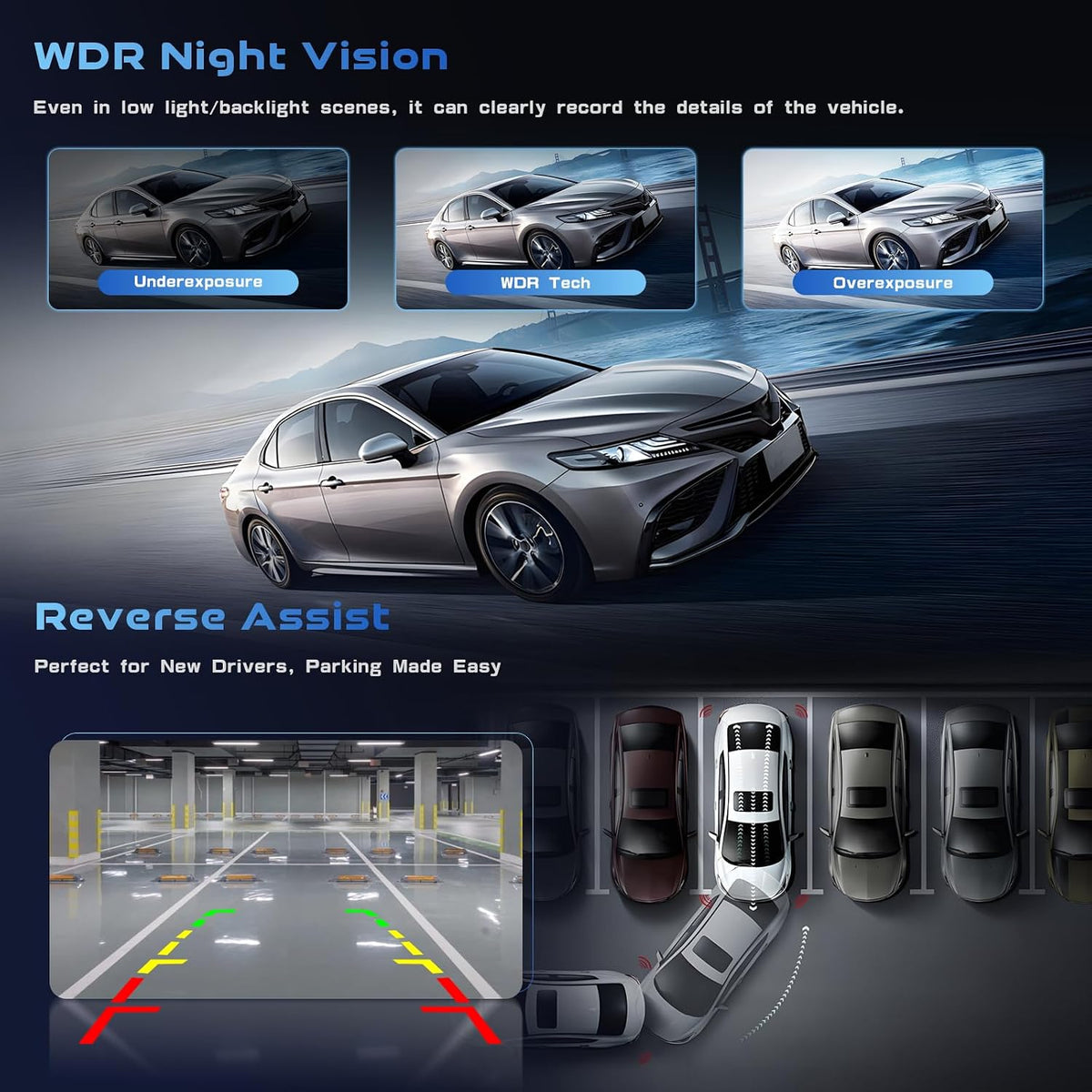 5-Channel Dash Cam Mirror, 360° Car Camera Front Rear Inside 1080P, HDR Night Vision, 24H Parking Mode, Loop Recording, Reverse Assist