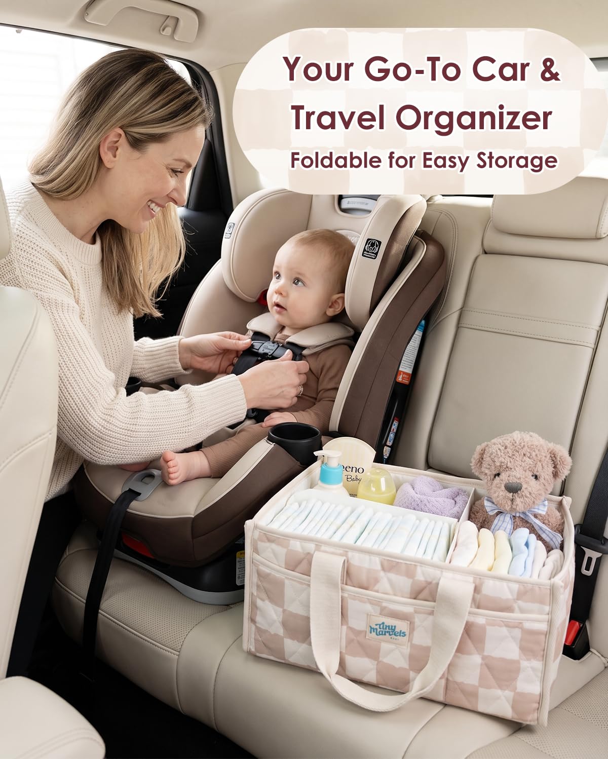 Baby Diaper Caddy Organizer – Nursery Storage Basket with Portable Handle & Removable Divider, Stylish Diaper Caddy for Changing Table, Couch, Car, Newborn Essentials Registry Search Must Haves