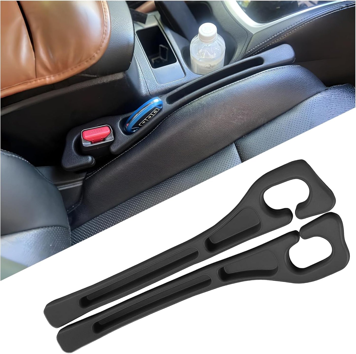 Car Seat Gap Filler Organizer 2 Pack, Car Gap Filler with Storage Slot Between Seat and Console, Universal Anti-Drop Organizer for Auto SUV Truck Accessories, Black