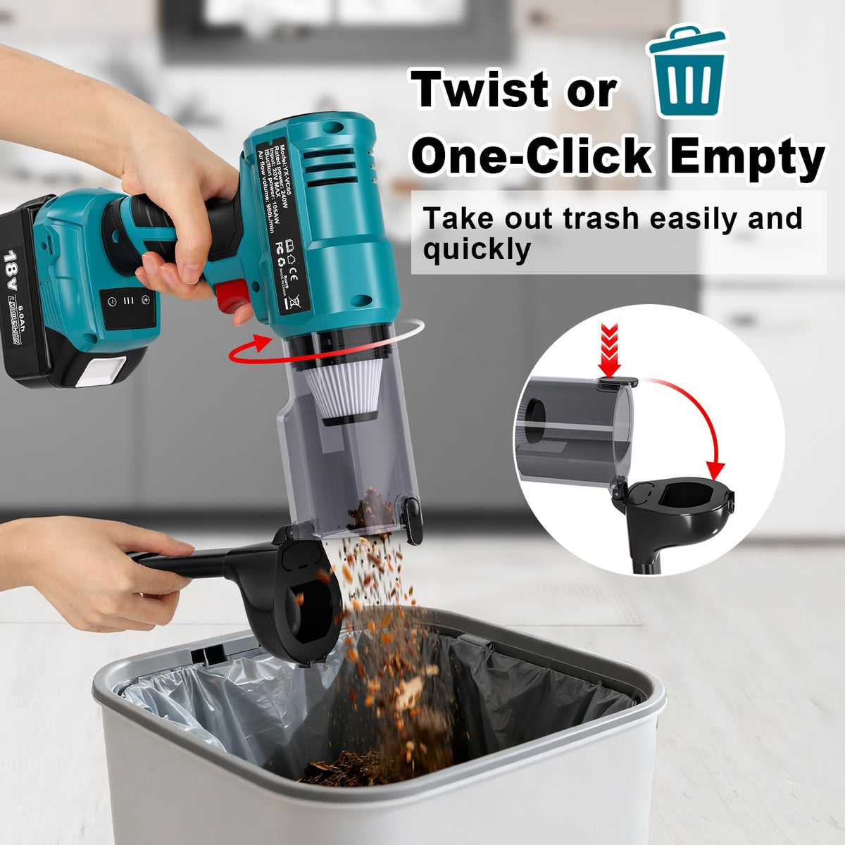 Cordless Handheld Vacuum Cleaner for Makita 18V Battery: 3-Speed Modes Portable Vacuum with 20kPa 105AW Powerful Suction for Car, Pet Hair, Home Cleaning (Tool Only)