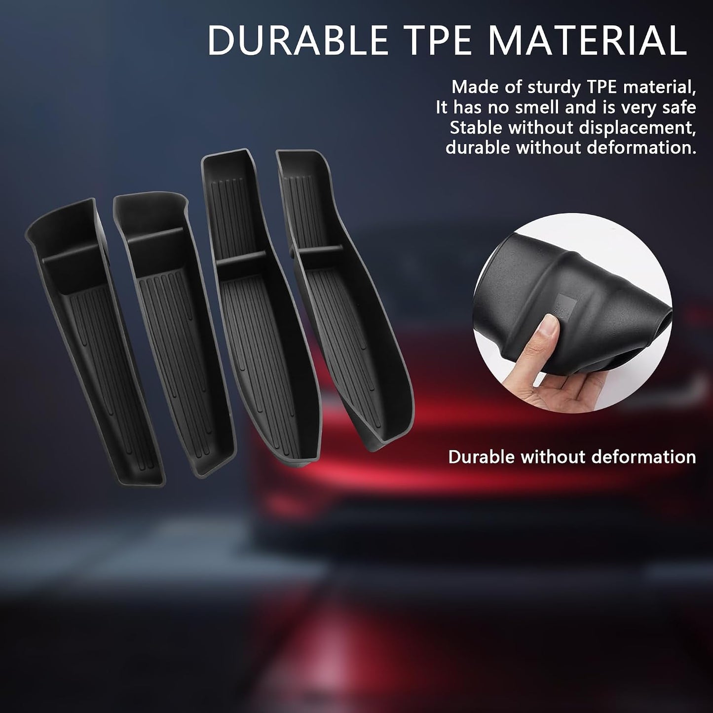 4PCS Car Door Organizer Tray for Tesla Model Y Juniper 2026 2025 Door Side Storage Box for Juniper Accessories Door Pocket Liners TPE Front & Rear Side Organizer Tray Protector Liner