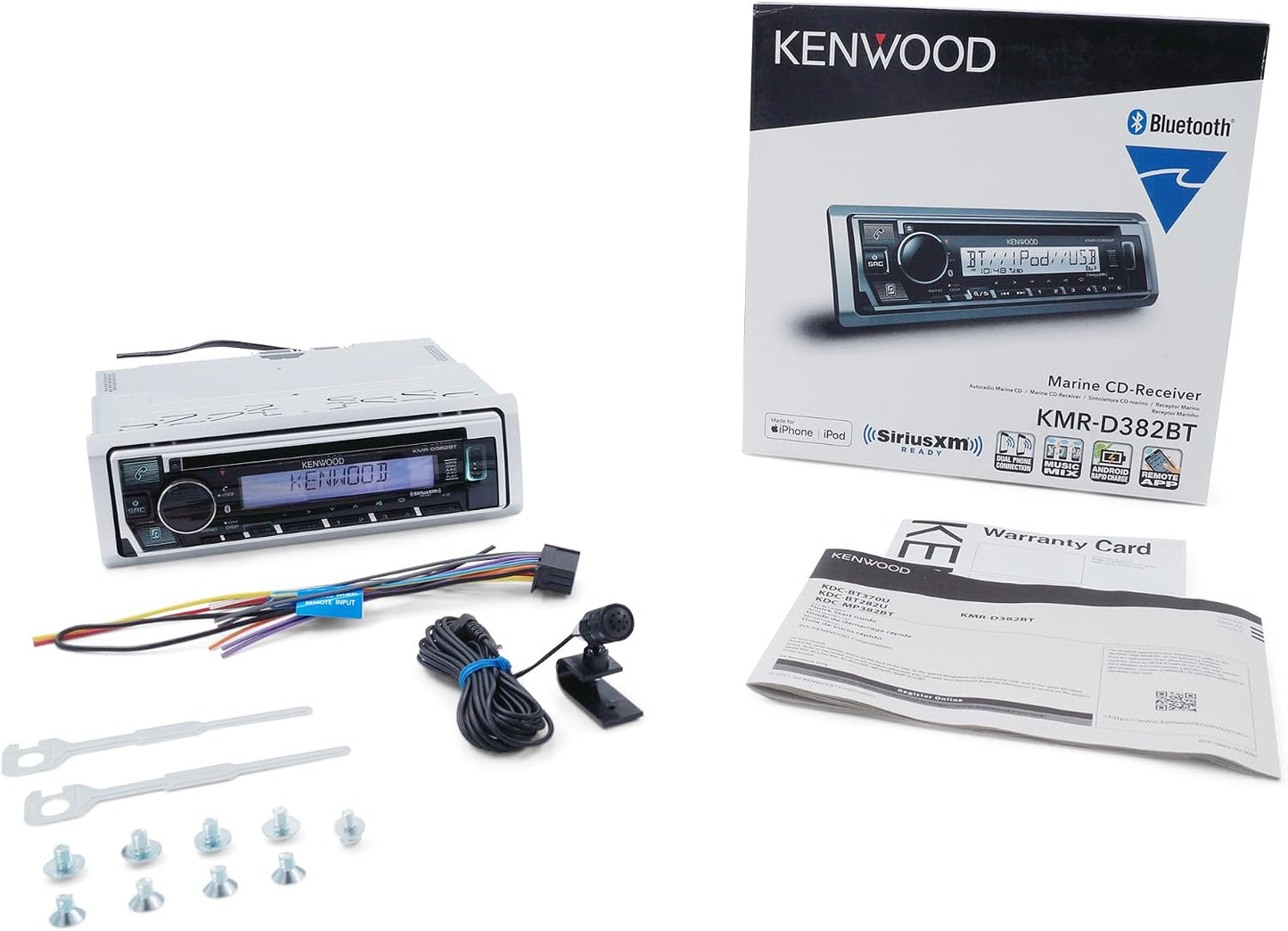 KENWOOD KMR-D382BT (50W x 4Ch) Single Din Car/Marine Stereo Head Unit with Bluetooth, Hands-Free Calling, CD Player, USB, AM/FM Radio, SiriusXM Ready, All-Weather in-Dash Boat & Car Audio Receiver
