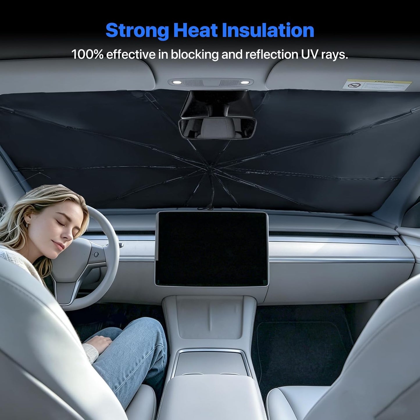 Windshield Sun Shade Umbrella - Protect Car from Sun Rays & Heat Damage Keep Cool & Protect Interior (56" L x 31" W)