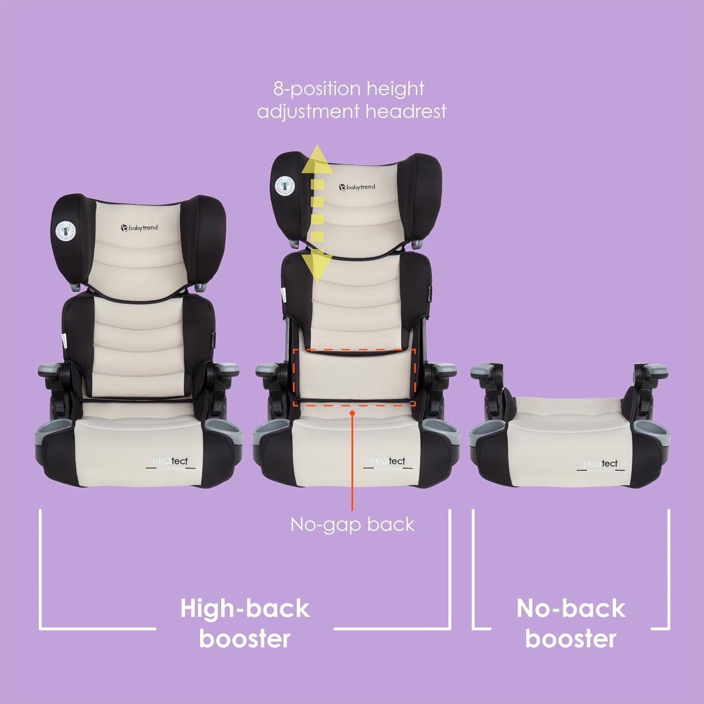 Baby Trend Protect 2-in-1 Folding Booster Seat, Dash Tan – Fold-Flat Travel-Ready Design, Lightweight Build, Belt-Positioning Comfort