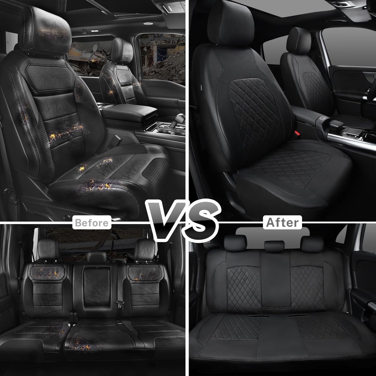 Universal Deluxe Pu Luxury Vinyl Faux Leather Car Seat Covers Full Set, Airbag Compatible, Breathable, Fit for Cars, Trucks, SUV (All Black)