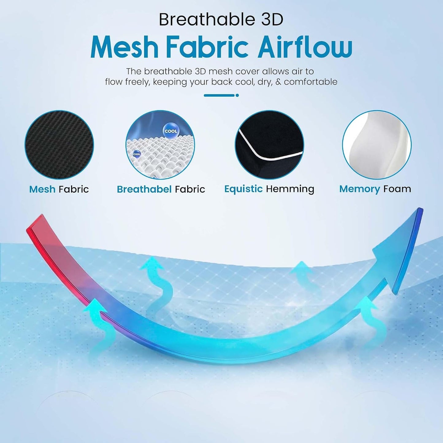 Lumbar Support Pillow for Office Chair and Car - Memory Foam Back Cushion with Breathable Mesh Cover & Dual Adjustable Straps for Back Pain Relief & Long Sitting - Full Back Support for Office Chair
