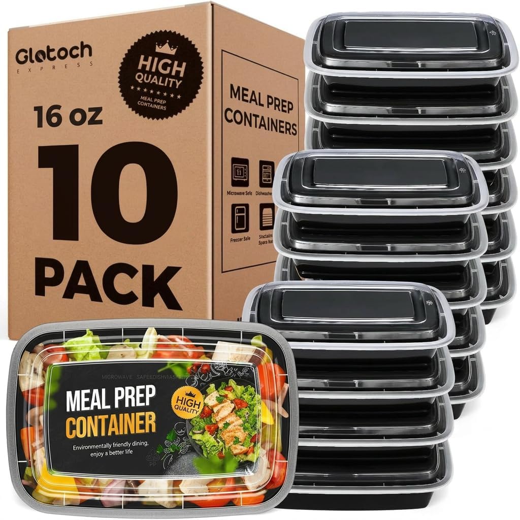 Glotoch Meal Prep Containers with Lids, 16 oz, 10 Pack (20-Piece) | Reusable BPA-Free Food Storage Containers, Leakproof and Durable, Microwave, Freezer and Dishwasher Safe, for Small Meals