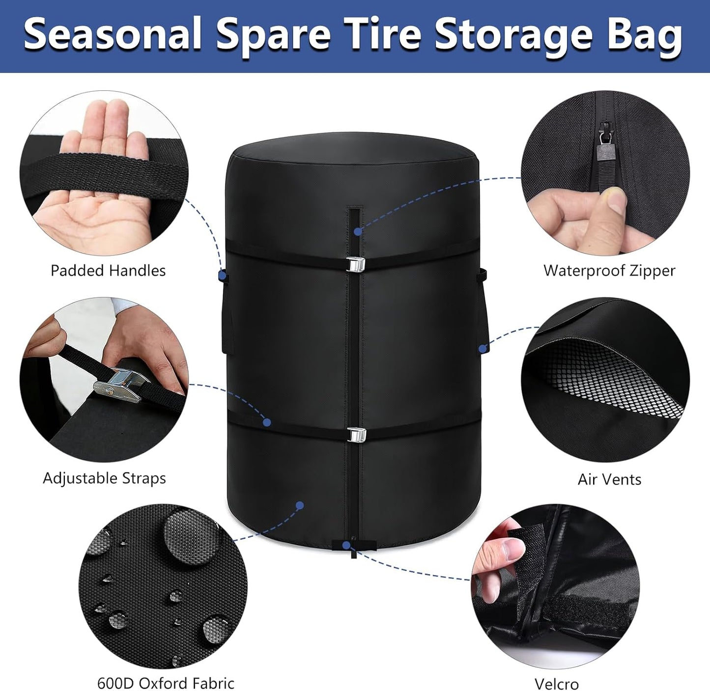 Tire Cover, Heavy Duty Waterproof Spare Tire Storage Bag - 28 Inch Diameter Tires Covers for Trucks, SUVs, RVs, Campers, Trailers (Black)