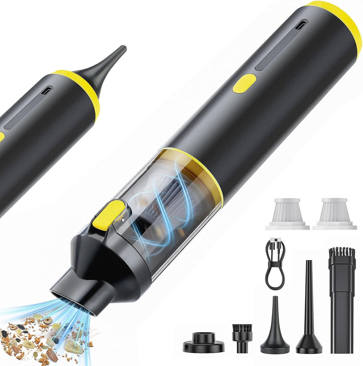 CROS Handheld Car Vacuum Portable Cordless 2 Suction Modes, 16000Pa 4-in-1 Mini Vacuum with Interchangeable Accessories for Car, Small Jobs, Keyboard and Office