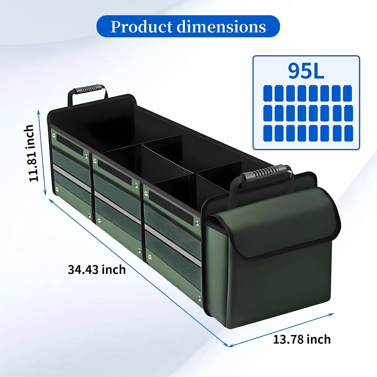 95L Collapsible Car Trunk Organizer, Detachable Insulated Cooler Bag