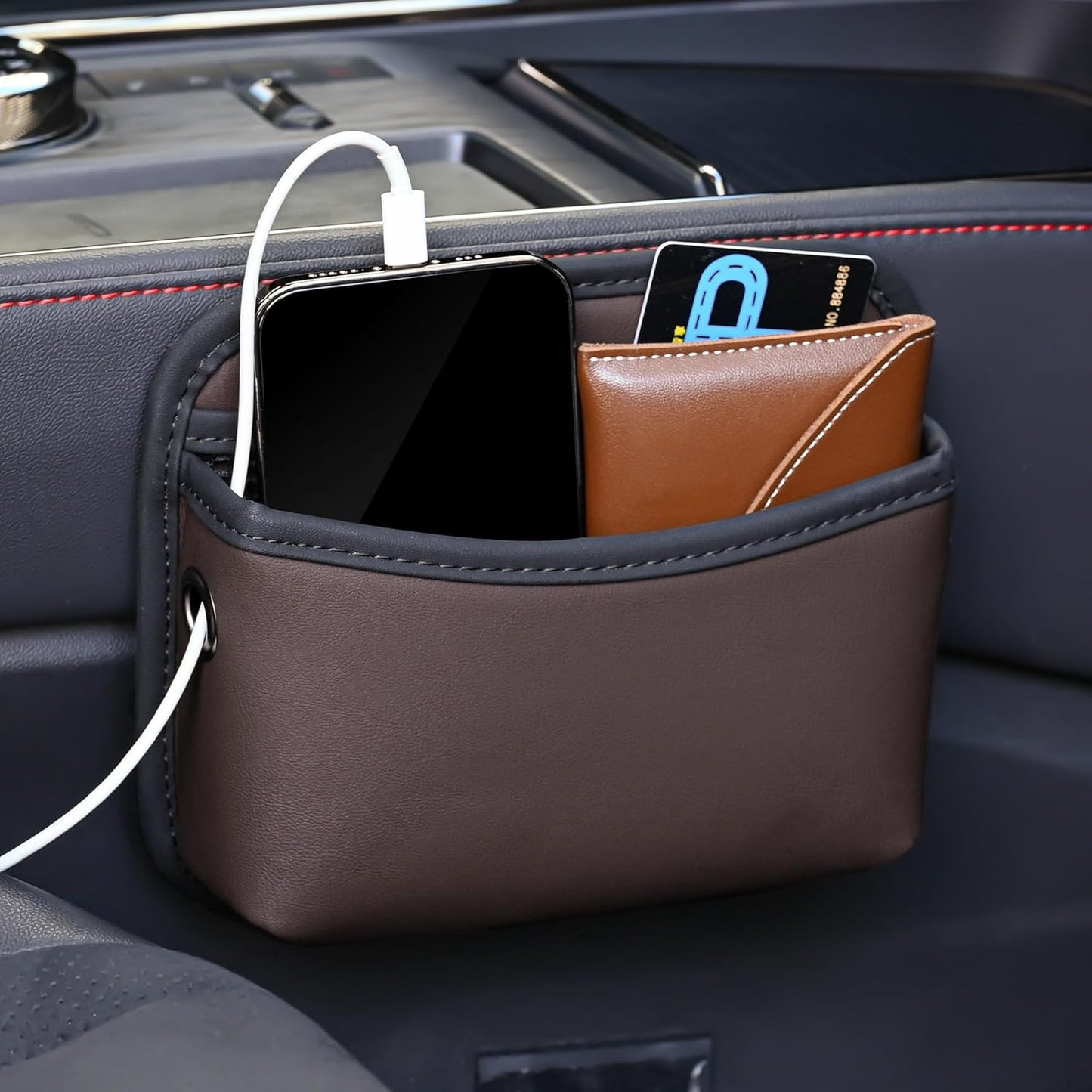 JEYODA Car Seat Side Storage Pocket, Small Organizer,PU Leather Multifunctional Console Side Organizer Bag for Phone, keys, sunglass,wallet,ect (Black)
