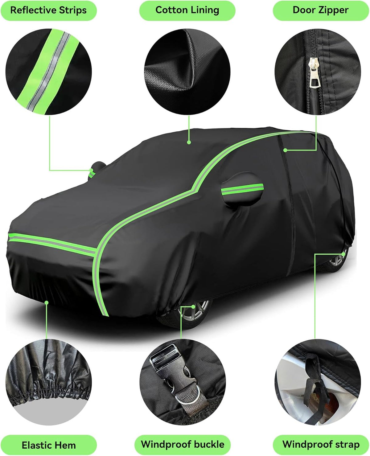 Car Cover for Nissan Rogue 2008-2025, SUV Size, 6 Layers Waterproof All Weather Protection, Sun UV Rain Snow Resistant with Windproof Straps & Reflective Design