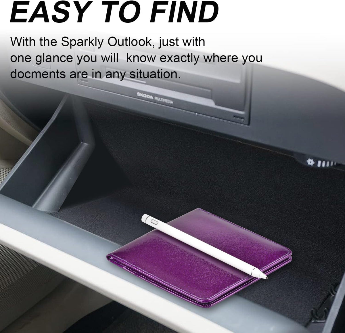 Car Registration and Insurance Holder, Glove Box Organizer, Bling Purple