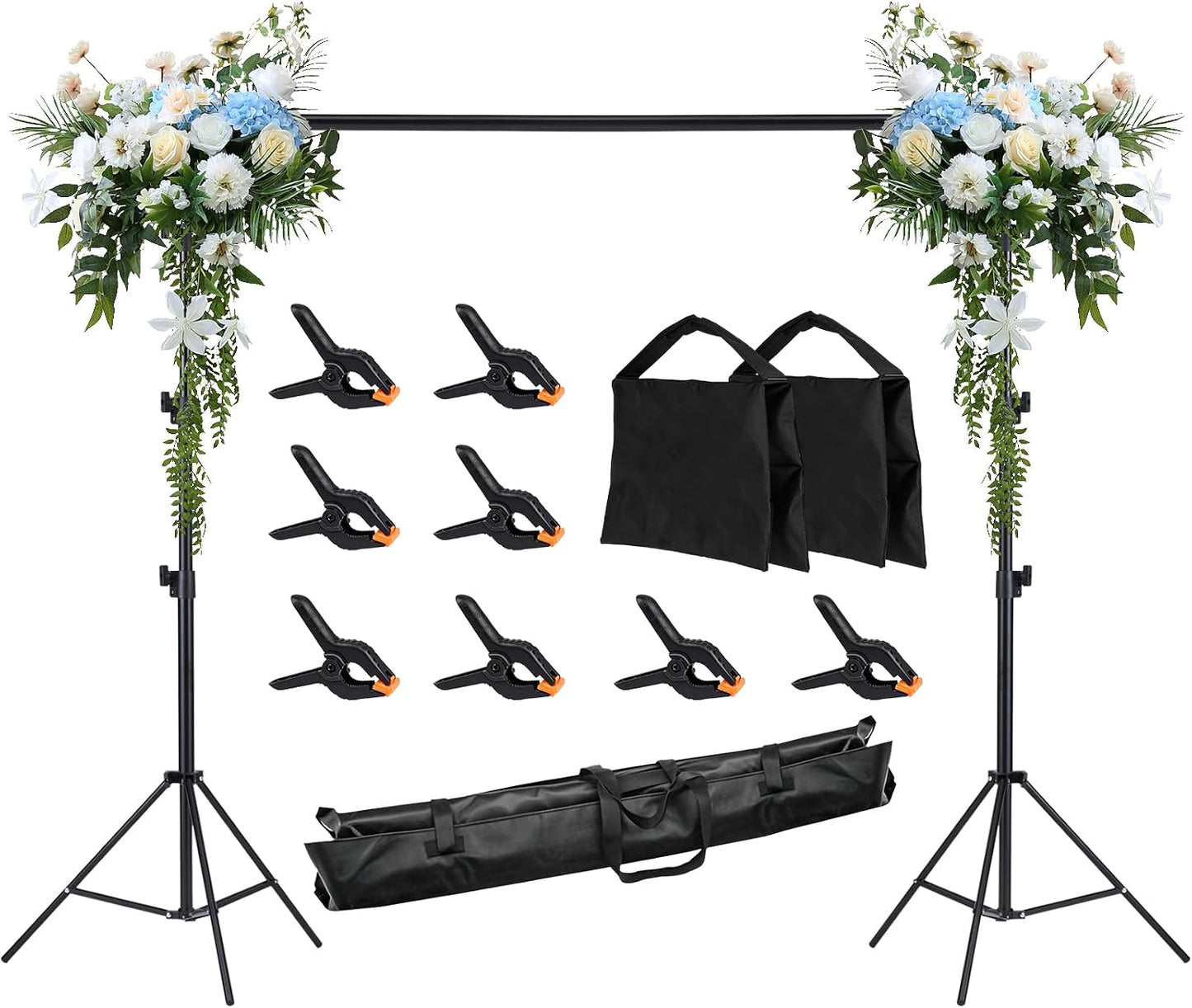 8x10ft Backdrop Stand Kit - Adjustable Photo Background Support System for Photography Studio, Wedding Party, Heavy Duty Aluminum Tripod with Carrying Case