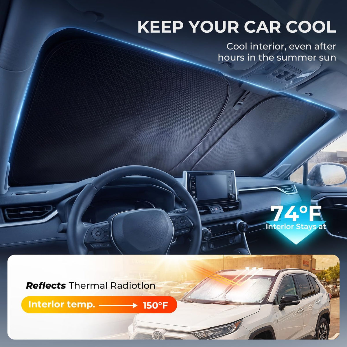 [2026 Upgraded] DooGooCoo Windshield Sun Shade for Subaru Crosstrek 2018-2025 2026 [Cooling Ice-Crystal, 100% Sun Block ] Sunshade for Car Windshield for Subaru Crosstrek Sun Shade, Custom Fit.