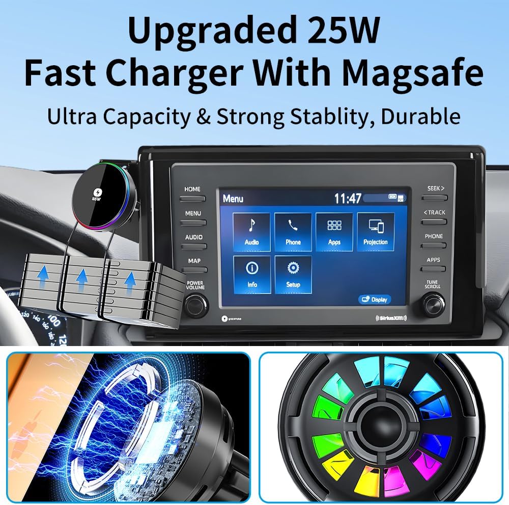 Qi2.2 Max 25W Fast Wireless Car Charger Phone Holder for Toyota RAV4 2019-2025 [ 7/8 inch Touch Screen ] Auto Accessories Magnetic Cell Phones Mount Cellphone Charging Compatible with MagSafe