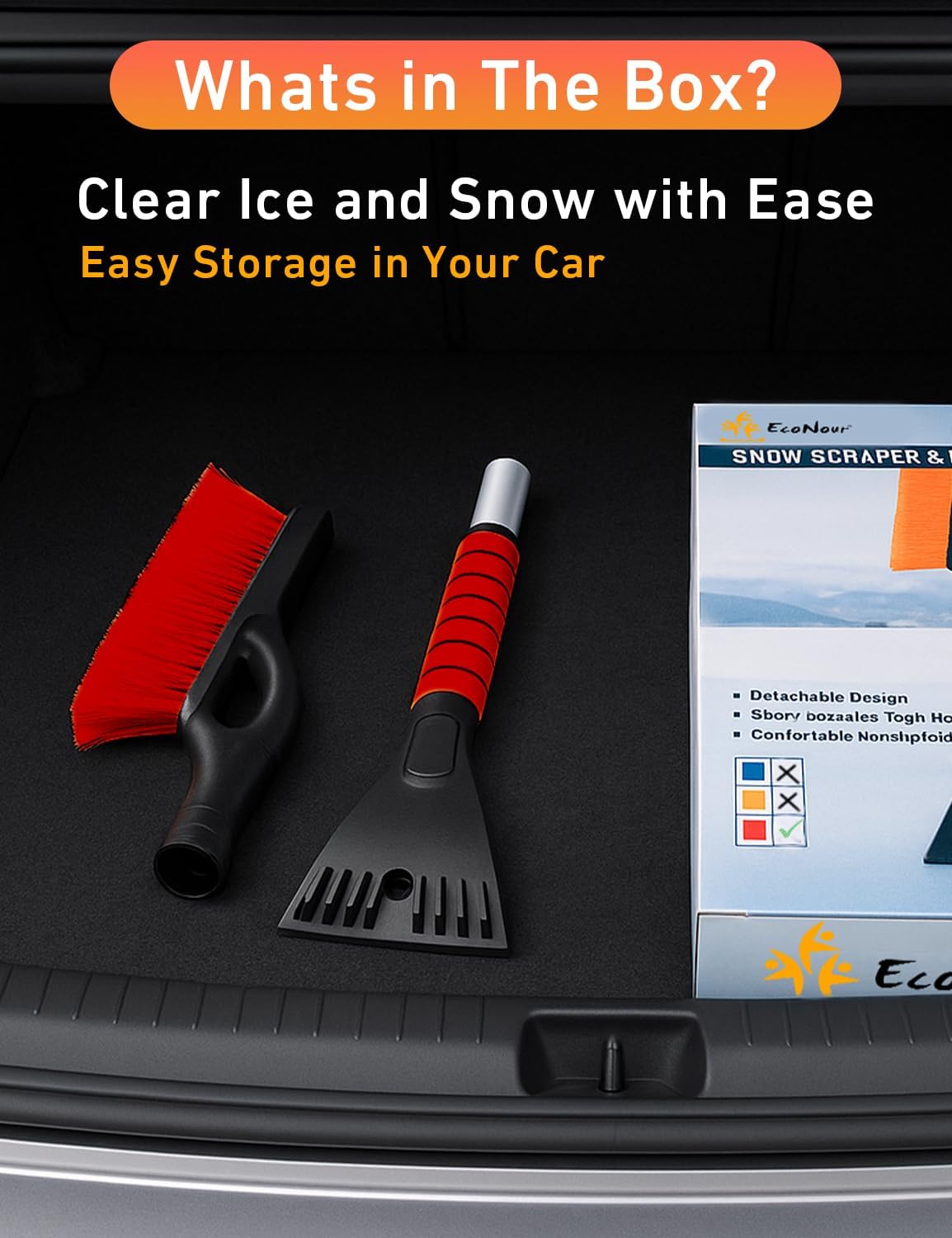 EcoNour 27" Car Snow Brush and Ice Scraper (2 Pack) Windshield Snow Scraper