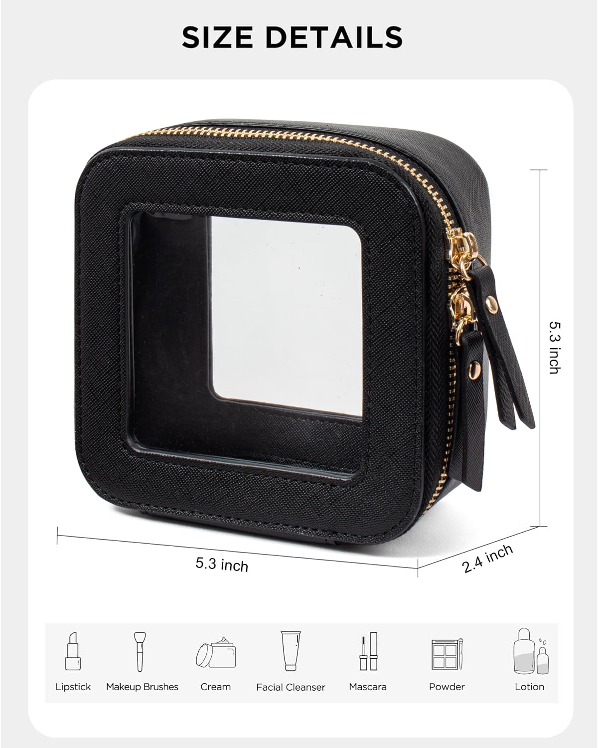 LETGO Clear Sunscreen Makeup Bags,Small Makeup Bag for Purse,Mini Clear Makeup Pouch Purse Organizer Fit Carry-on Travel Essentials,Cute Cosmetic Bags Car Accessories for Women (Mini-Black)