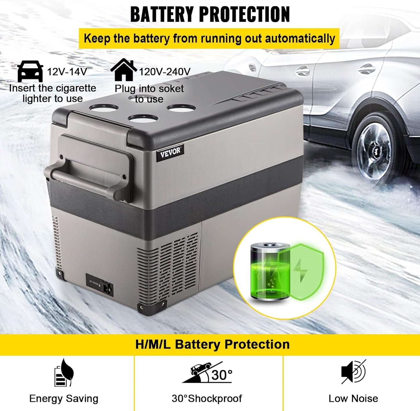 VEVOR 12 Volt Refrigerator, 48 Quart (45L) Fast Cooling Car Fridge, Portable Freezer with App Control (-4℉~68℉), 12/24v DC & 110-240v AC for Travel, Truck, Camping and Home Use, Black