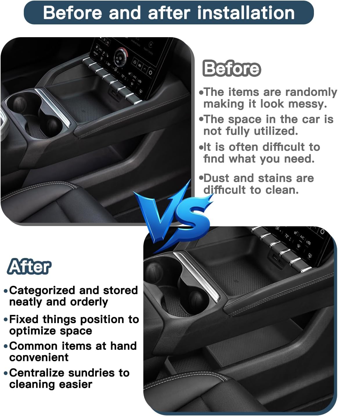 Ruiya 2026 Terrain Center Console Organizer for GMC Terrain 2026 Accessories ABS Material Split Lower Console Organizer Compatible with 2025 2026 GMC Terrain Elevation/AT4/Denali