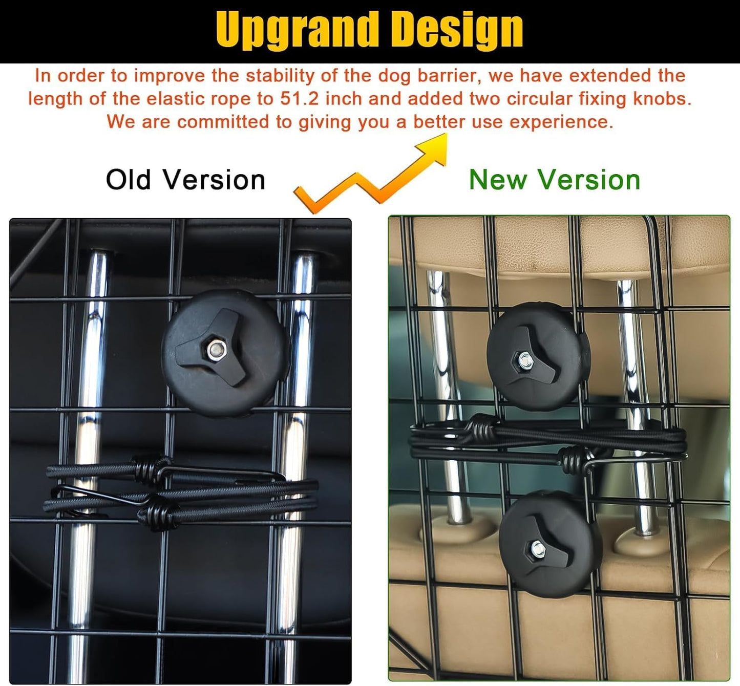 Gtongoko Dog Car Barrier for SUV, Heavy Duty Steel Wire Mesh Pet Divider for Vehicles Adjustable Universal Fit Dog Travel Barrier for Cars Trucks & SUVs, Cargo Area Safety Gate with Elastic Ropes