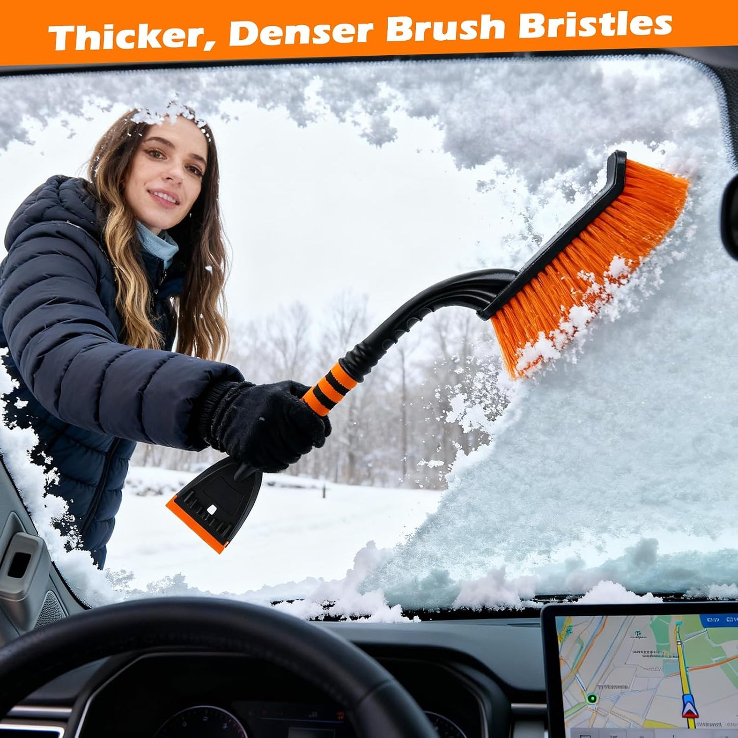 XFIRE-GEAR Car Snow Brush and Ice Scraper/26.8" Window Scraper Deicer for Car Windshield, 2 in 1 Ice Scrapers and Brushes with Non-Slip Gloves, Winter Car Automotive Exterior Accessories