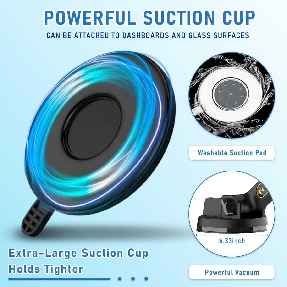 WUITIN Heavy Duty Phone Holder - Long Arm, Anti-Shake Suction Cup, Compatible with All Phones & Vehicles