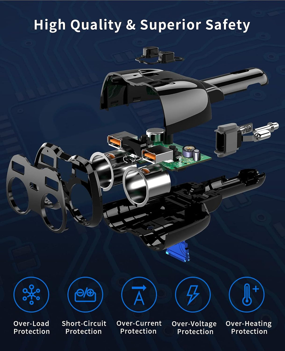 Cigarette Lighter Splitter, SUPERONE 180W 2-Socket Adapter with PD USB-C