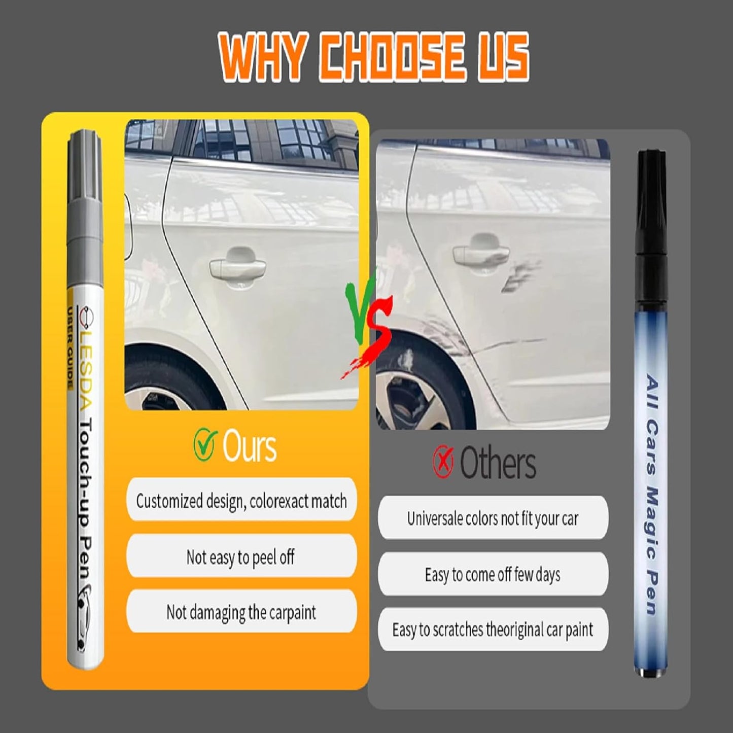 Universal Car Touch Up Paint Pen - 2 Pack Car Scratch Remover Pen for Most Automotive Paints - Fast & Easy Chip Car Scratch Remover for Cars, Trucks, SUVs (Gloss Black)