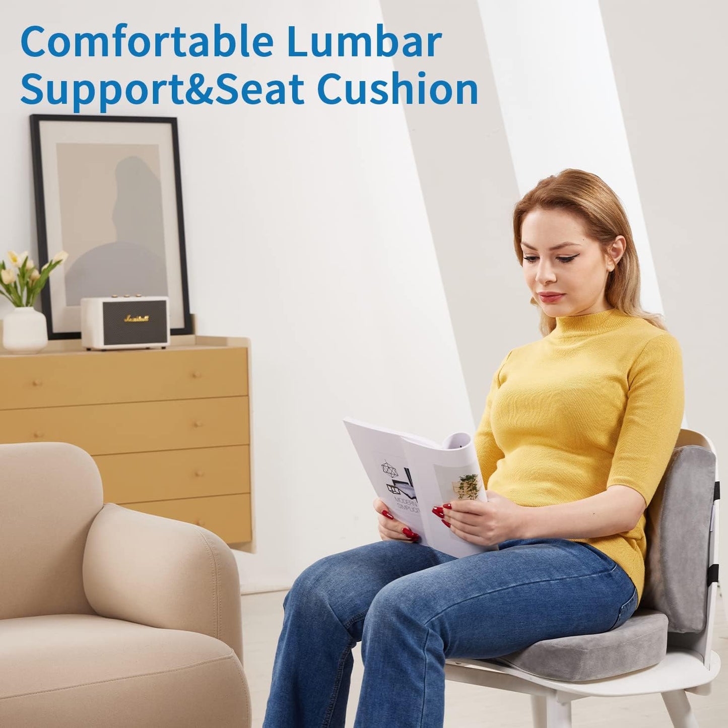 SAIREIDER Lumbar Support Pillow and Office Chair Cushion, Memory Foam Car Seat Cushions Back Support Pillows, Reduce Pressure On Tailbone and Sciatic Nerve, Relieve Pain of Back and Lumbar(Grey)