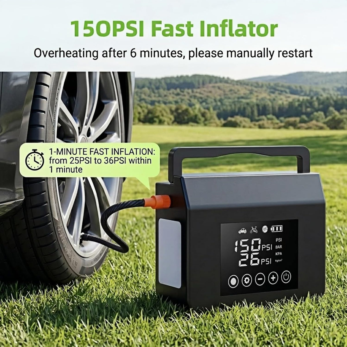 Portable Car Battery Jump Starter with Air Compressor, 4-in-1 Jump Box