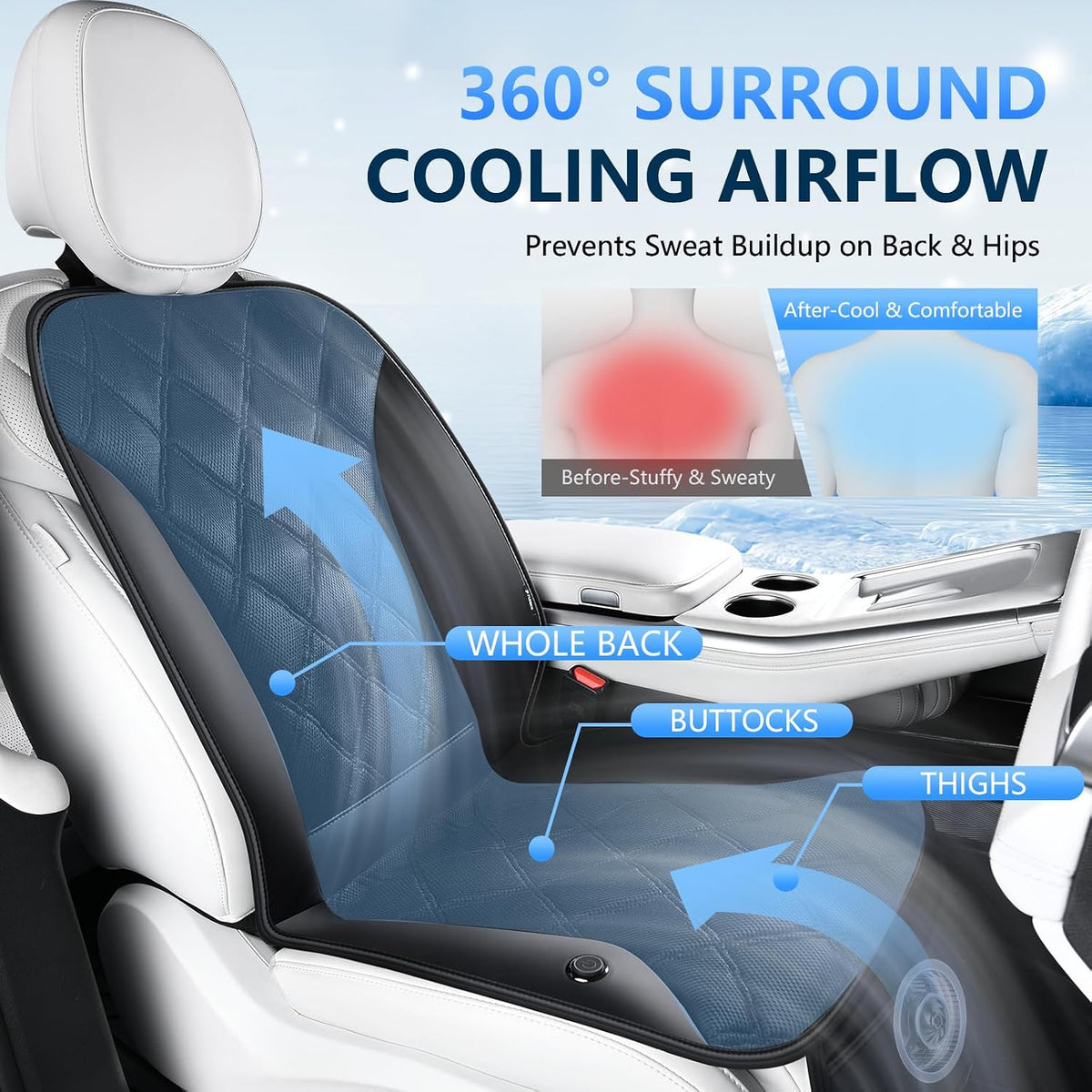 FLORICH Cooling Car Seat Cover Ventilated Cooling Car Seat Cushion with 3-Speed Adjustable Cooling Seat Pad Universal Fit Car SUV Truck Van for Summer Driving, Black