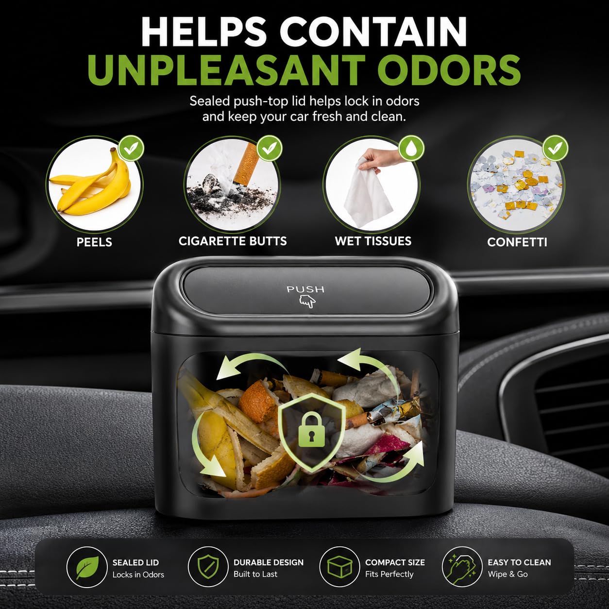 Mini Car Trash Can – Leakproof Vehicle Garbage Bin, 2-Pack with 150 Trash Bags, Portable Hanging Car Organizer for SUV & Sedan