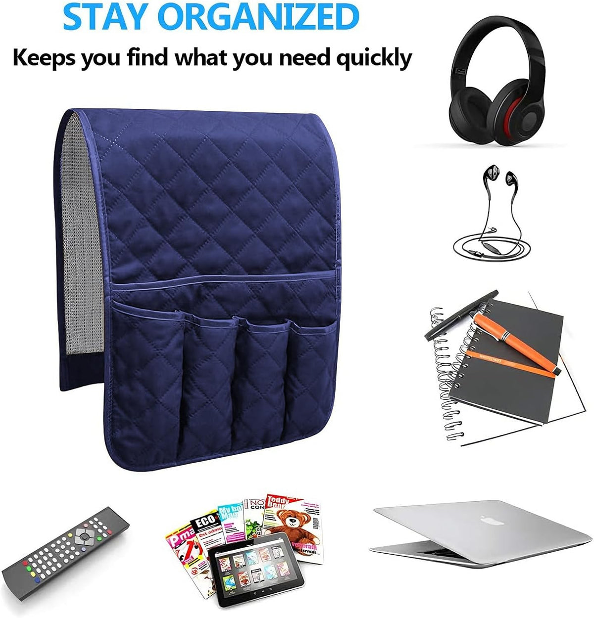 Armchair Caddy for Recliner, Non Slip Sofa Arm Organizer, Deep Blue