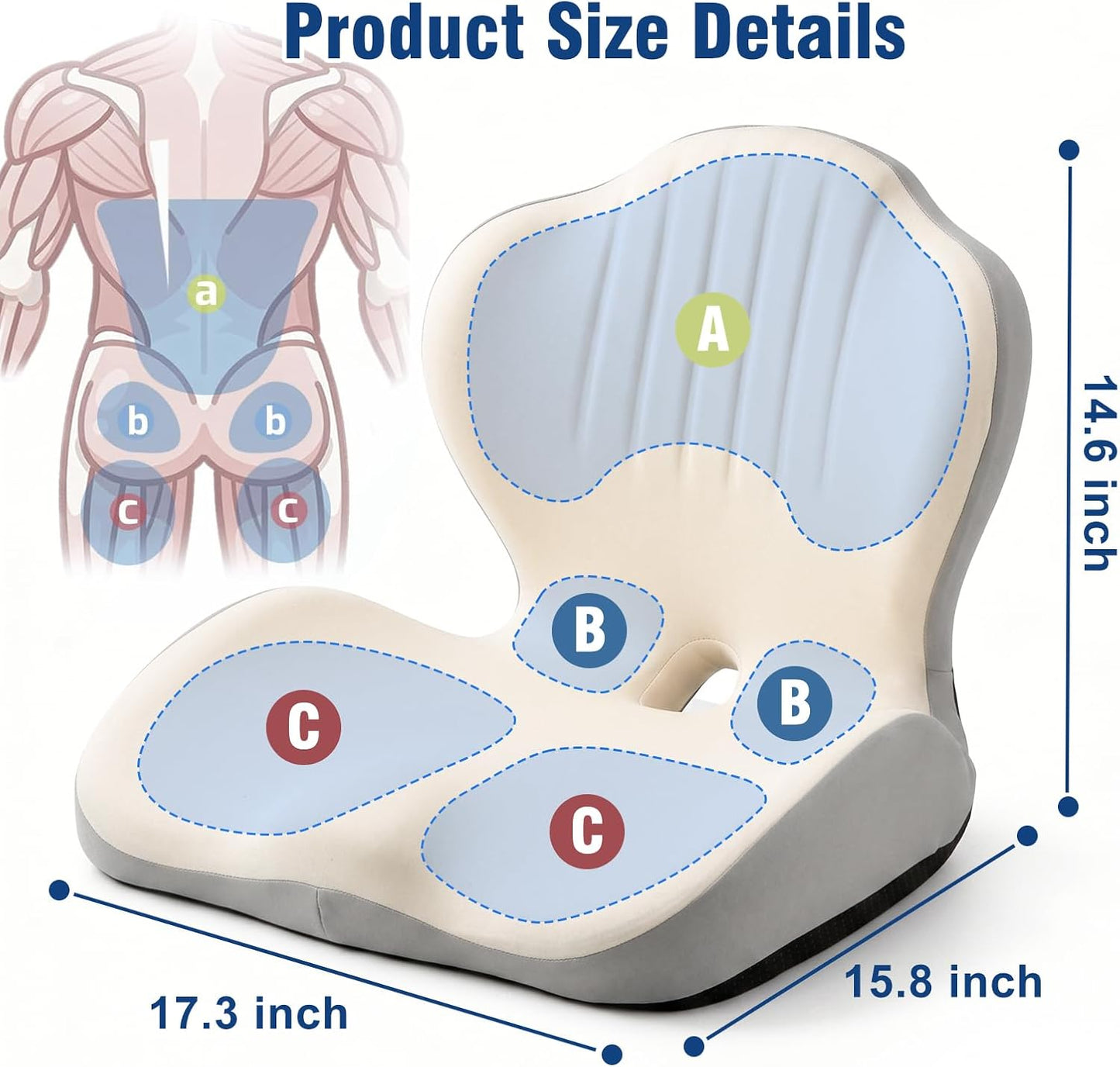 Car Seat Cushion with Lumbar Support Pillow, Memory Foam Office Chair Cushion for Back Pain Sciatica Pain Relief, Ergonomic L-Shaped Seat Cushion for Car Truck Driving Office Chair Home (White Gray)