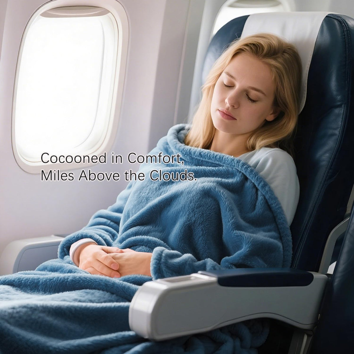 Melissa Large Soft Travel Blanket and Inflatable Pillow Set | Size - 69“ x 43.3”, Lightweight, Compact & Washable for Backpacking, Hiking, Airplane, Car, Office, Camping (Blue)