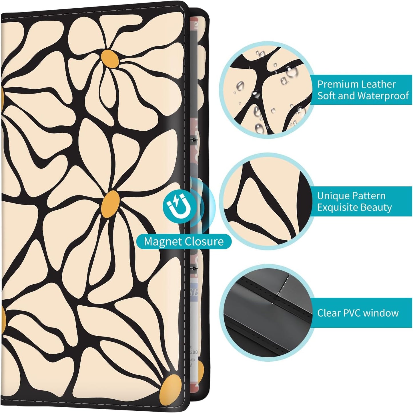 Car Registration and Insurance Holder with Magnetic Shut, Cute Vehicle Glove Box Car Organizer, Premium Interior Car Accessories for Women Men Luxury Boho Daisy