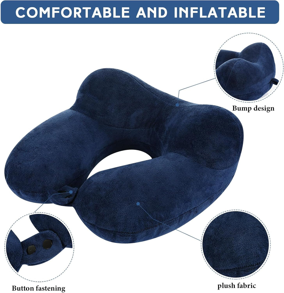 Sintuff 2 Pack Inflatable Travel Pillow for Airplanes Inflatable Neck Flight Pillows with Compact Bag and Blindfold for Traveling, Airplane, Train, Car, Office (Light Gray and Dark Blue)