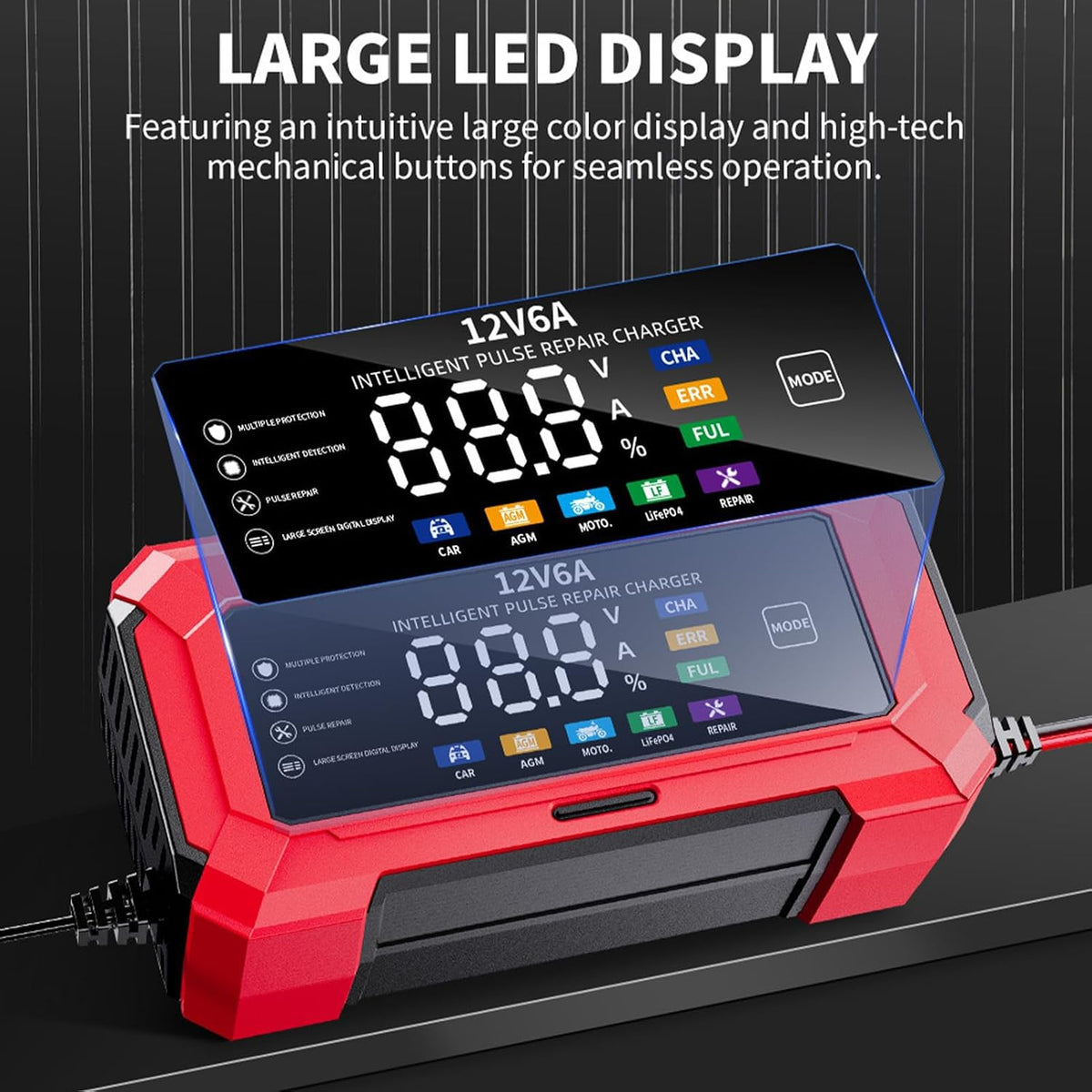 6 Amp Battery Charger, 12V Automatic Smart Battery Trickle Charger, Battery Maintainer Desulfator with Temperature Compensation for Car Truck Motorcycle Lawn Mower Marine